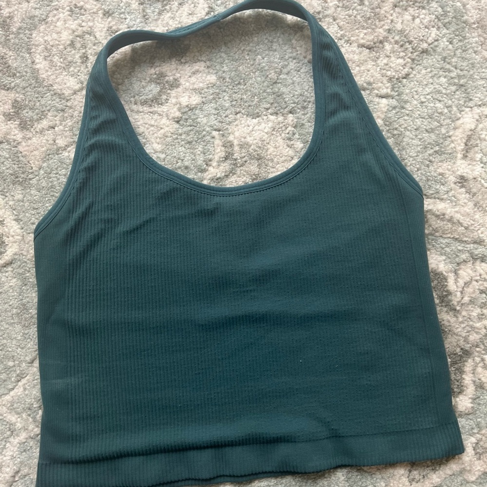 Vuori Teal Ribbed Halter Top